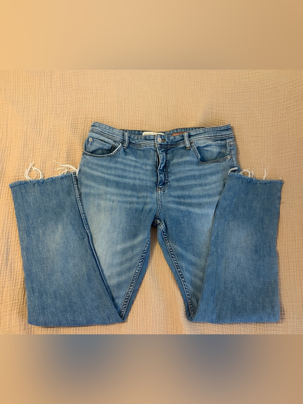 Anthropologie Pilcro Slim Straight Jeans 29T/29 Tall Raw Hem Faded Blue